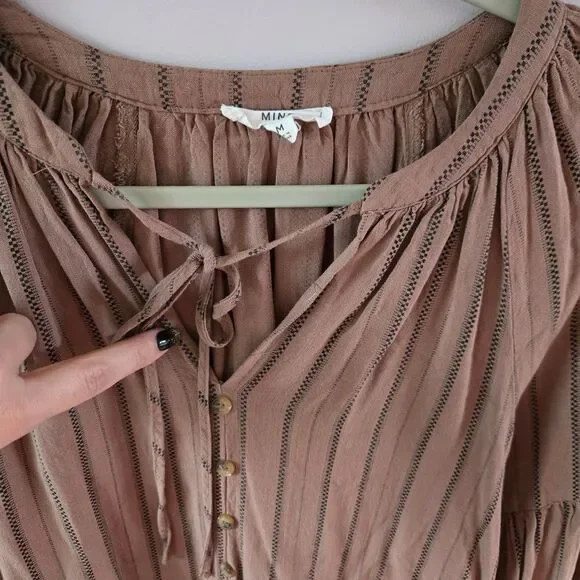 Mine Mauve Striped Blouse with Button Accents - Picture 3 of 4